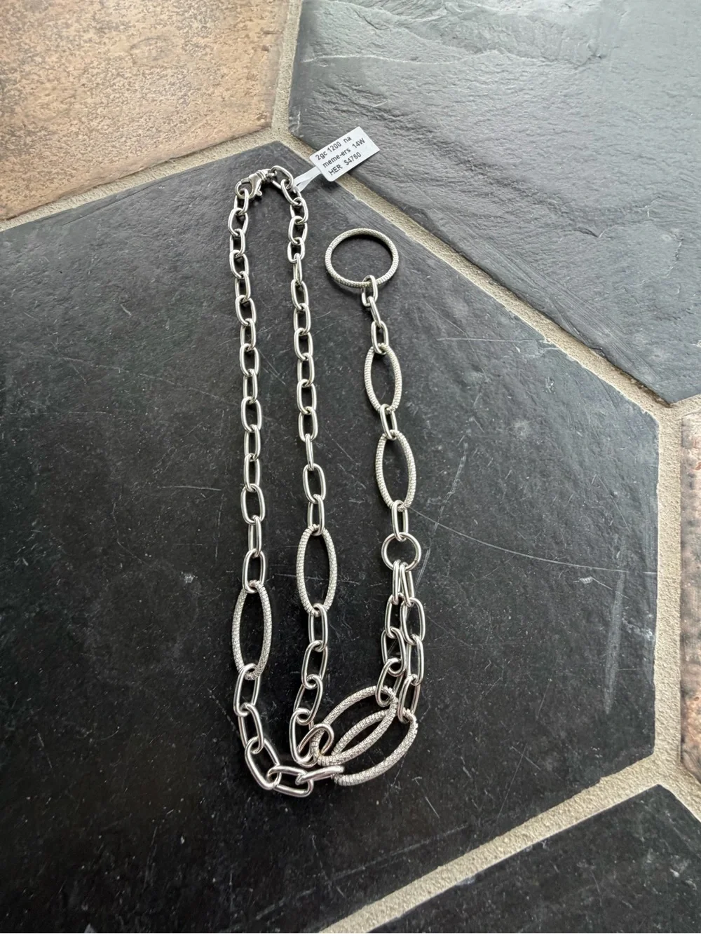 14kt White Gold Fancy Open Circle Link Necklace 24”long
